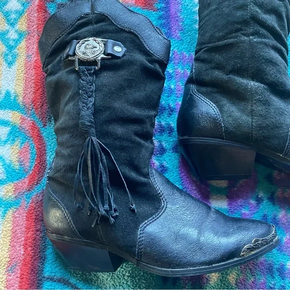 VTG Coasters Leather & Suede 80’s Western Boots with Fringe. Size 6.5. Eagle. - Picture 7 of 16